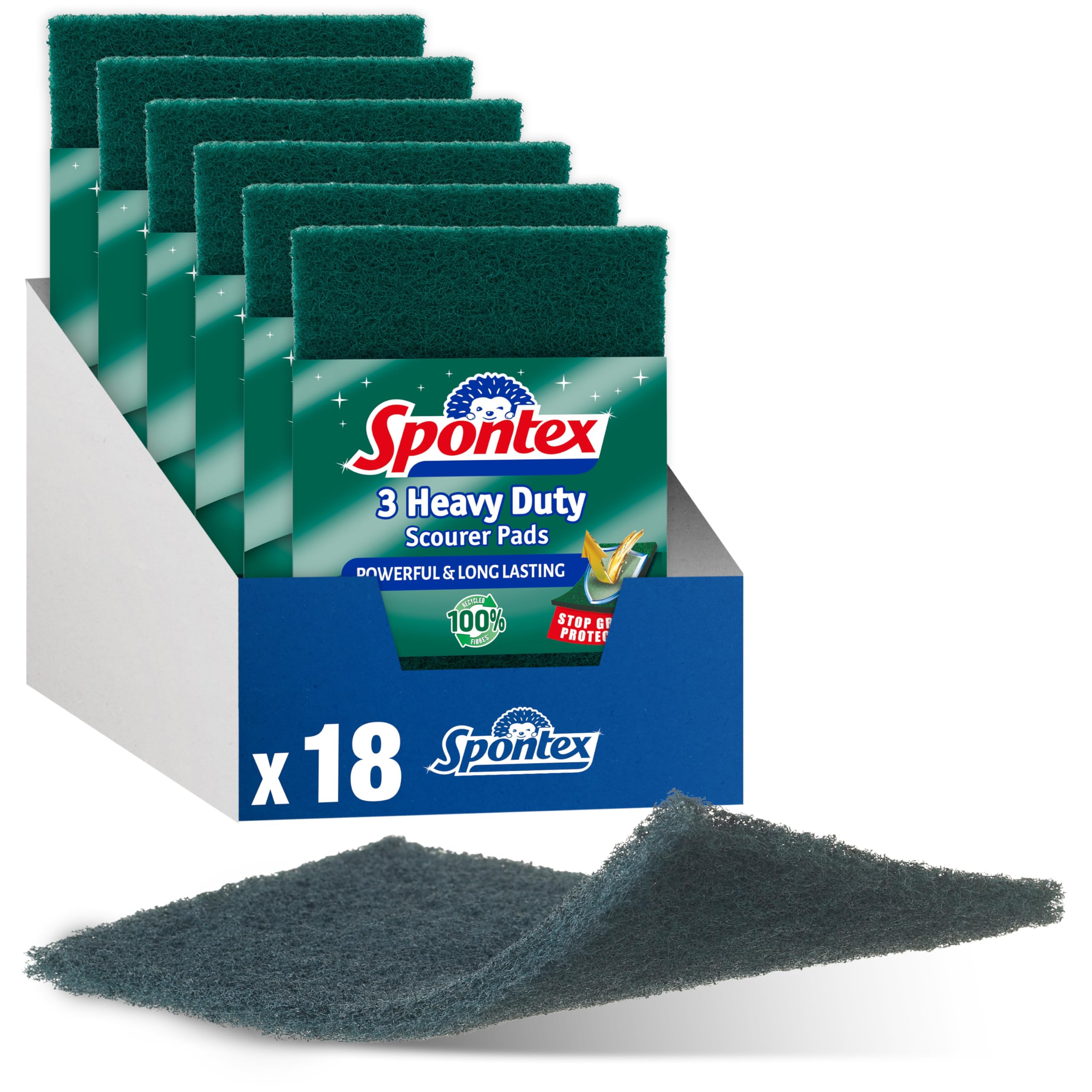 Spontex Heavy Duty Scourer Pads with Stop Grease Value Pack | 18 Count
