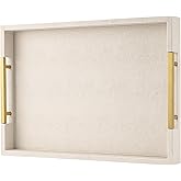 Beige Faux Leather Serving Tray with Handles – Large Decorative Tray for Coffee Table, Ottoman, Living Room, Bathroom – Home Decor