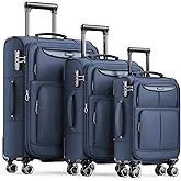 SHOWKOO Luggage Sets 3 Piece Softside Expandable Lightweight Durable Suitcase Sets Double Spinner Wheels TSA Lock Blue (20in/24in/28in)