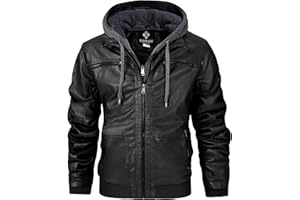 CorBuyit Men's Faux Leather Jacket with Removable Hood, (S - 6XL), Motorcycle Jacket Casual Warm Winter Coat