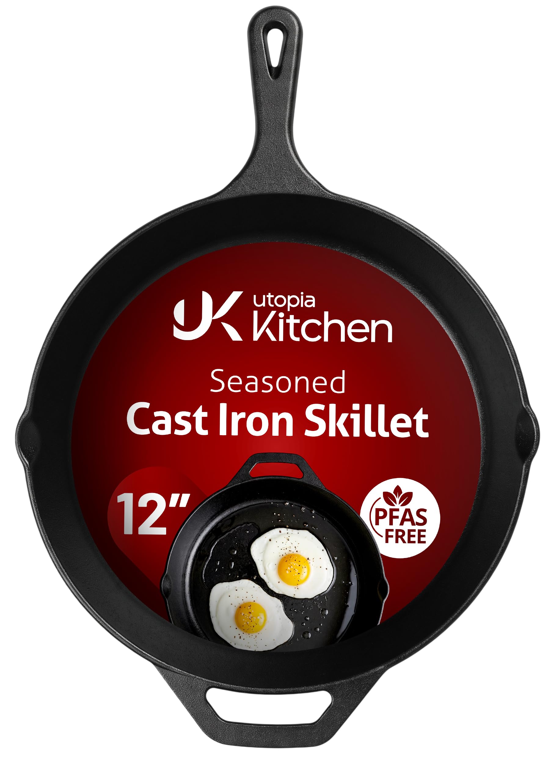 Utopia Kitchen Cast Iron Skillet 12 Inch Pre-Seasoned PFAS-Free Black