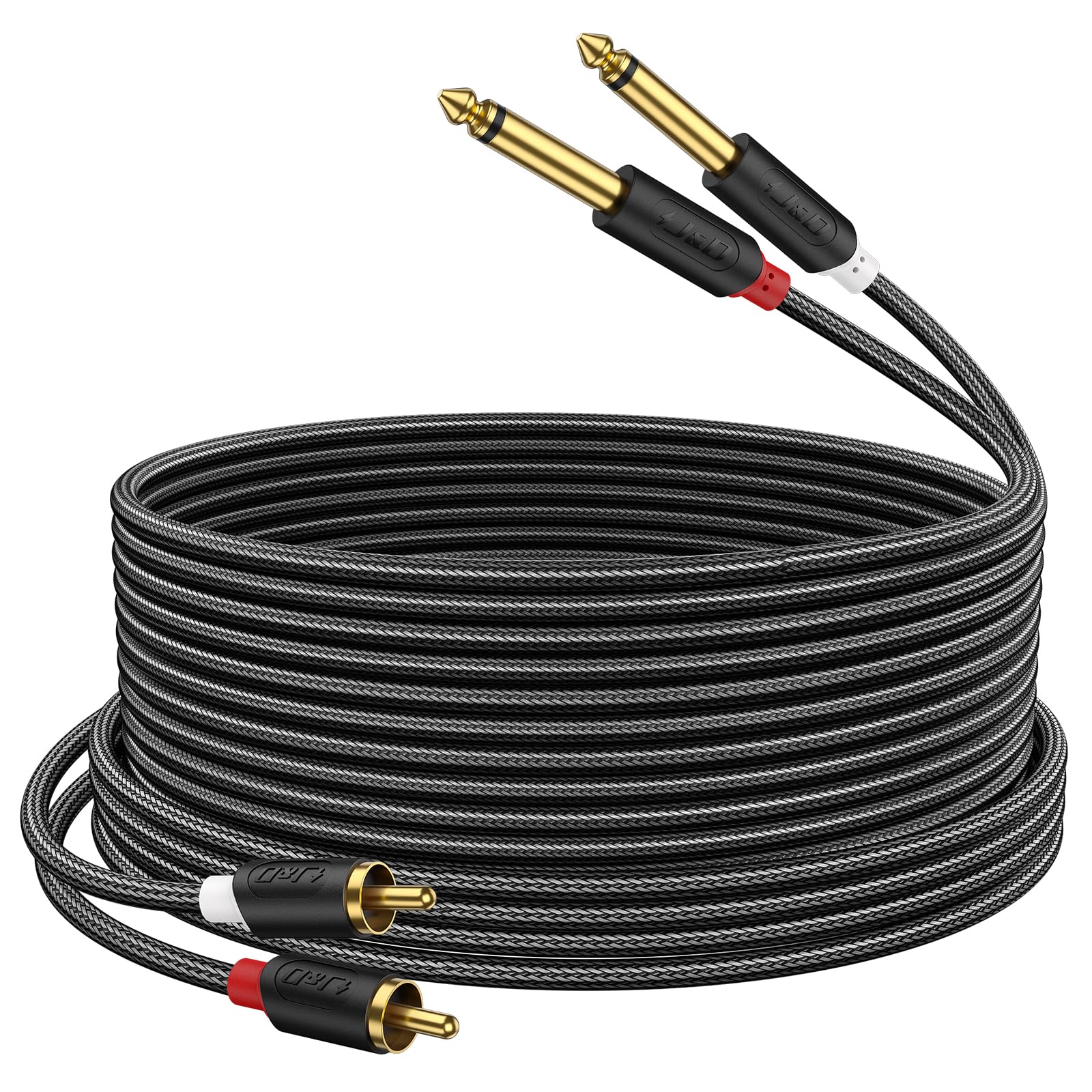 J&D Dual 1/4" TS to RCA Cable - Gold Plated 6.35mm Male to RCA Male Stereo Audio Interconnect Cable with Nylon Braid for Mixer, Amplifier, 4.5 Meter