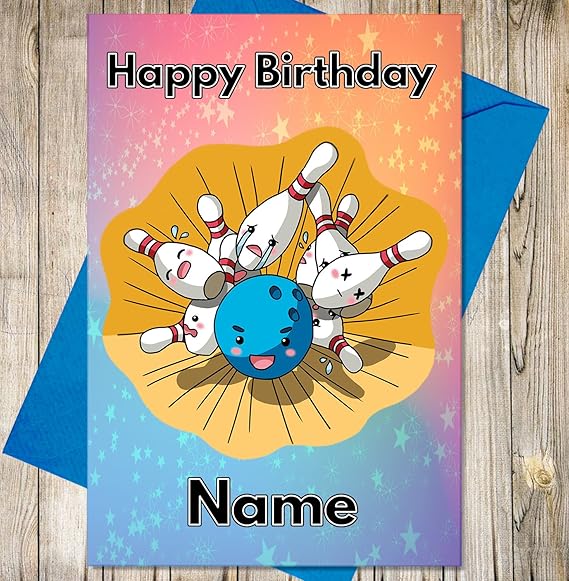 Ten Pin Bowling Personalised Birthday Card Any Name and Age Printed