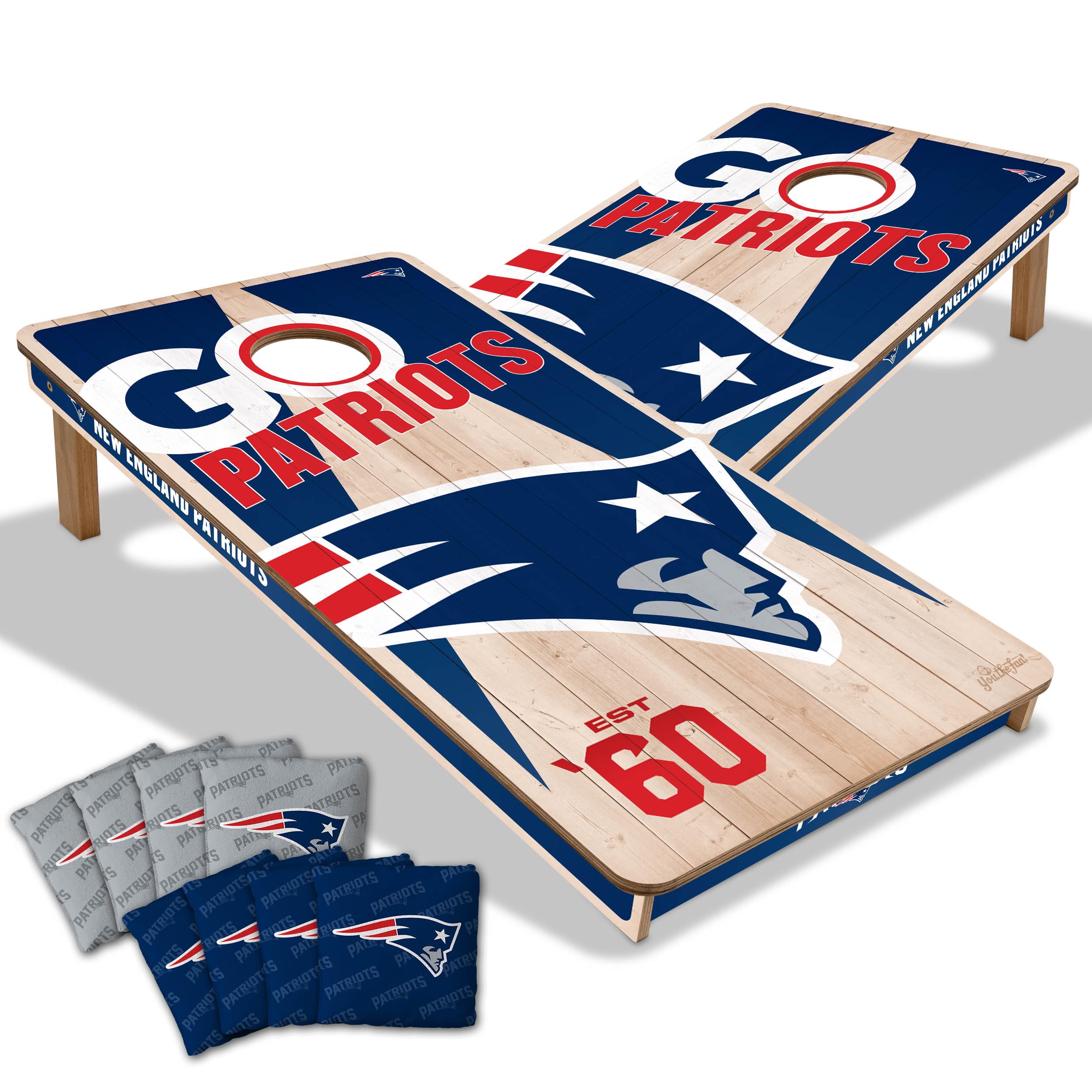 Photo 1 of ** USED/ DAMAGE MINOR** YouTheFan NFL New England Patriots 2’ x 4’ Professional Wood Cornhole Game with Logo Bags