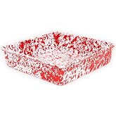 Crow Canyon Home Enamelware Square Brownie Pan, 9 inch, Red/White Splatter