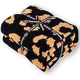 Damonsang Leopard Print Knit Throw Blanket Microfiber,Super Soft Blanket Cozy Fluffy Cute Blanket,Reversible Cheetah Black Throw Blanket for Couch Bed Sofa-Black/Orange, 50x60 Inches