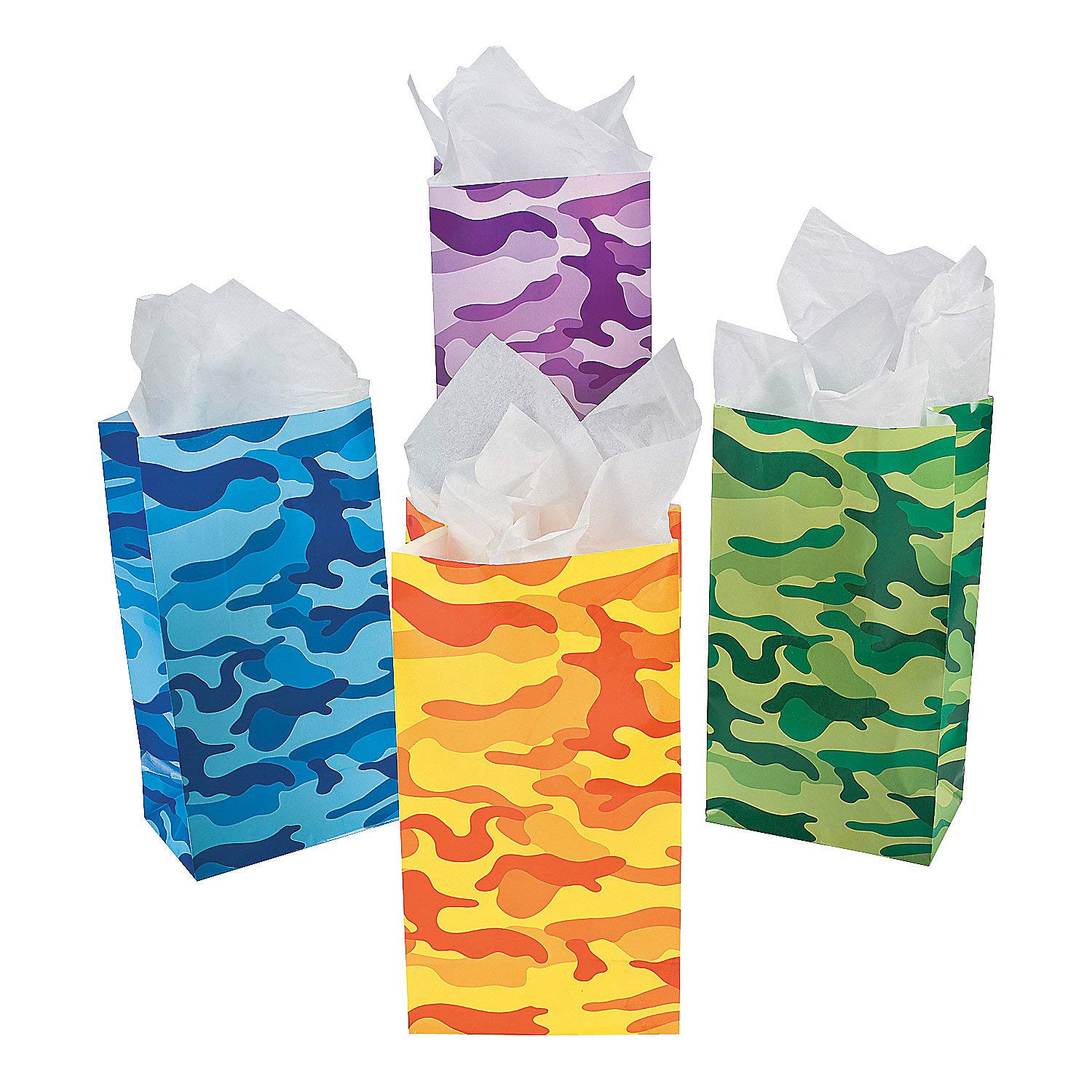 24 Paper Bright Assorted Color Camo Bags Camouflage Goody Party - Main Image