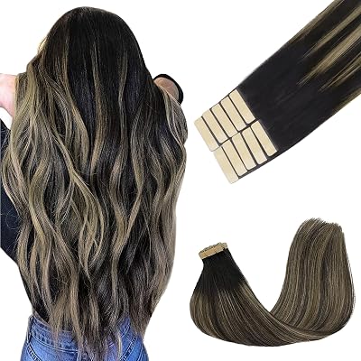 GOO GOO Tape In Hair Extensions 14inch 25g 10pcs 1B/16/1B Black to Blonde