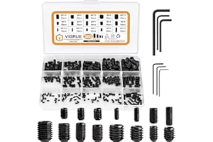VIGRUE 300Pcs M2.5/M3/M4/M5/M6/M8 Hex Allen Head Socket Set Screw Bolts Assortment Kit Grub Screw with Internal Hex Drive (Black)