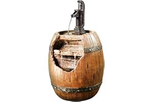 Teamson Home Vintage Barrel Waterfall Fountain with Pump for Outdoor Patio Garden Backyard Decking, 33 Inch Height, Wood