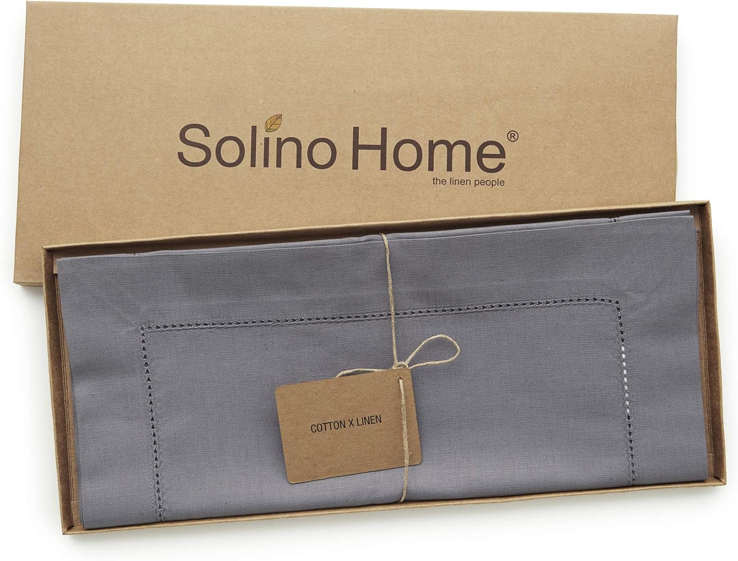 Solino Home Hemstitch Cotton Linen Table Runner – 14 x 90 Inch, Natural Fabric Machine Washable Table Runner – Grey: Home & Kitchen