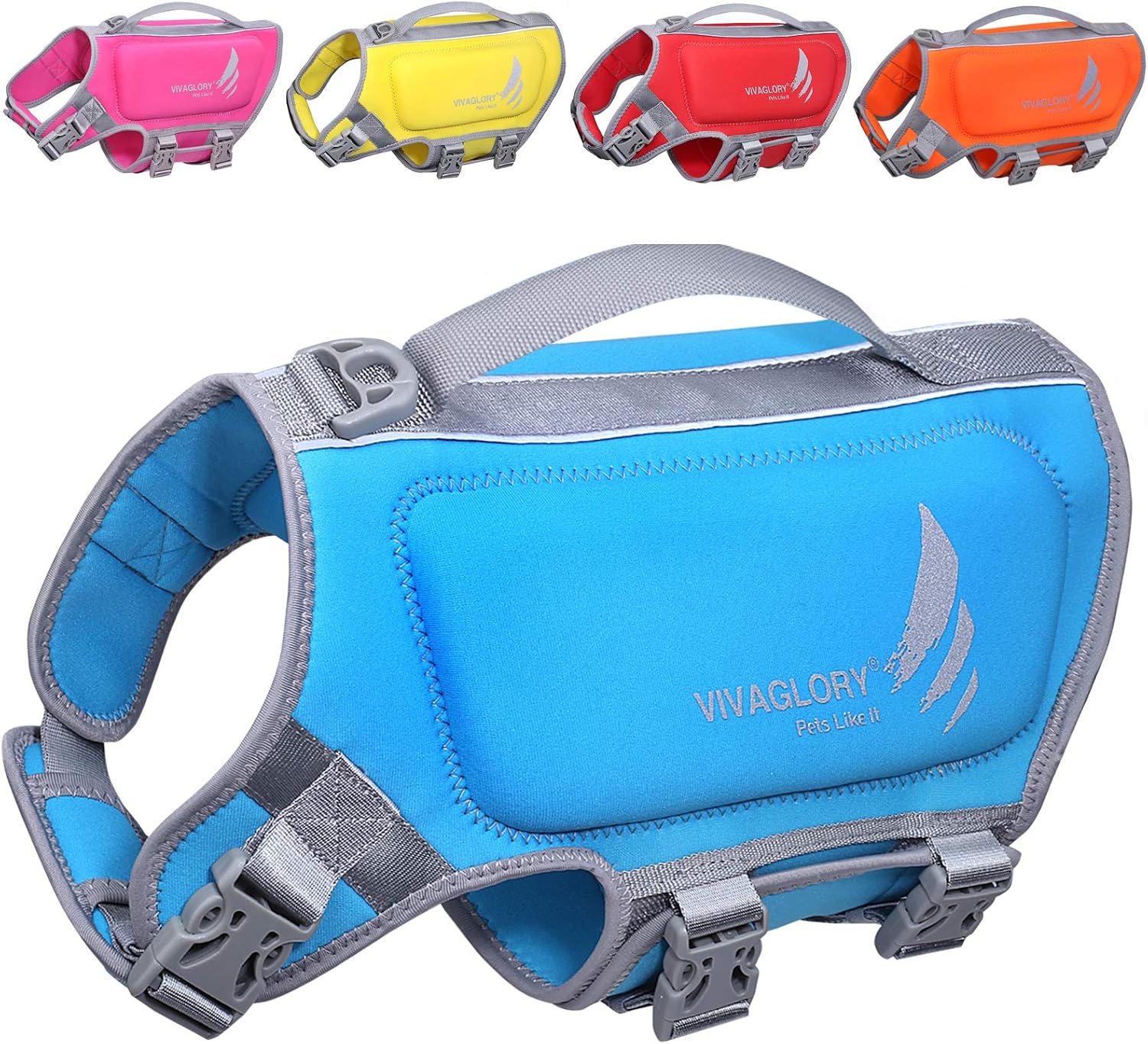 VIVAGLORY High Buoyancy Dog Life Jacket, Swim Vest with Handle, Dog Life Jacket for Swimming & Boating, Buoyancy for Doggy XS, Blue