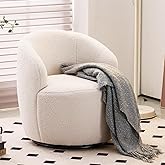 FOXHUNTER Swivel Barrel Chair, 360° Small Single Sofa Armchair Comfy Round Sofa Chair, Boucle Chairs Padded Armchair, Modern 