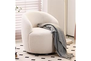 FOXHUNTER Swivel Barrel Chair, 360° Small Single Sofa Armchair Comfy Round Sofa Chair, Boucle Chairs Padded Armchair, Modern Round Accent Arm Chairs for Living Room Bedroom, Teddy Ivory
