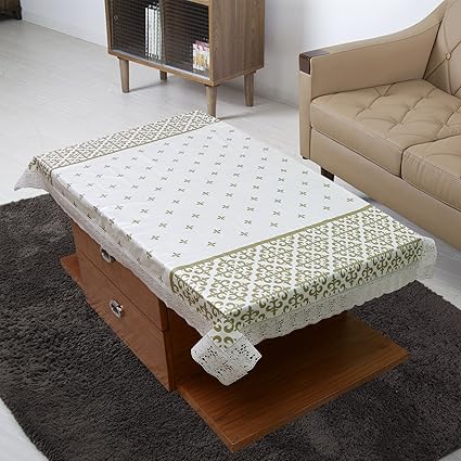 E-Retailer Stylish Waterproof 4 Seater Centre Table Cover with Leather Touch and White Lace (for Size 40x60 inches)