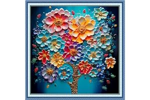 Foxdiviy Stamped Cross Stitch Kits Full Range of Embroidery Needlework Starter Kits for Beginners Adults 11CT Embroidery Patterns Art Crafts DIY Needlepoint Kits-Colorful Flowers 18x18 inch