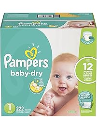 Pampers Baby-Dry Disposable Diapers Size 1, 222 Count, ONE Month Supply