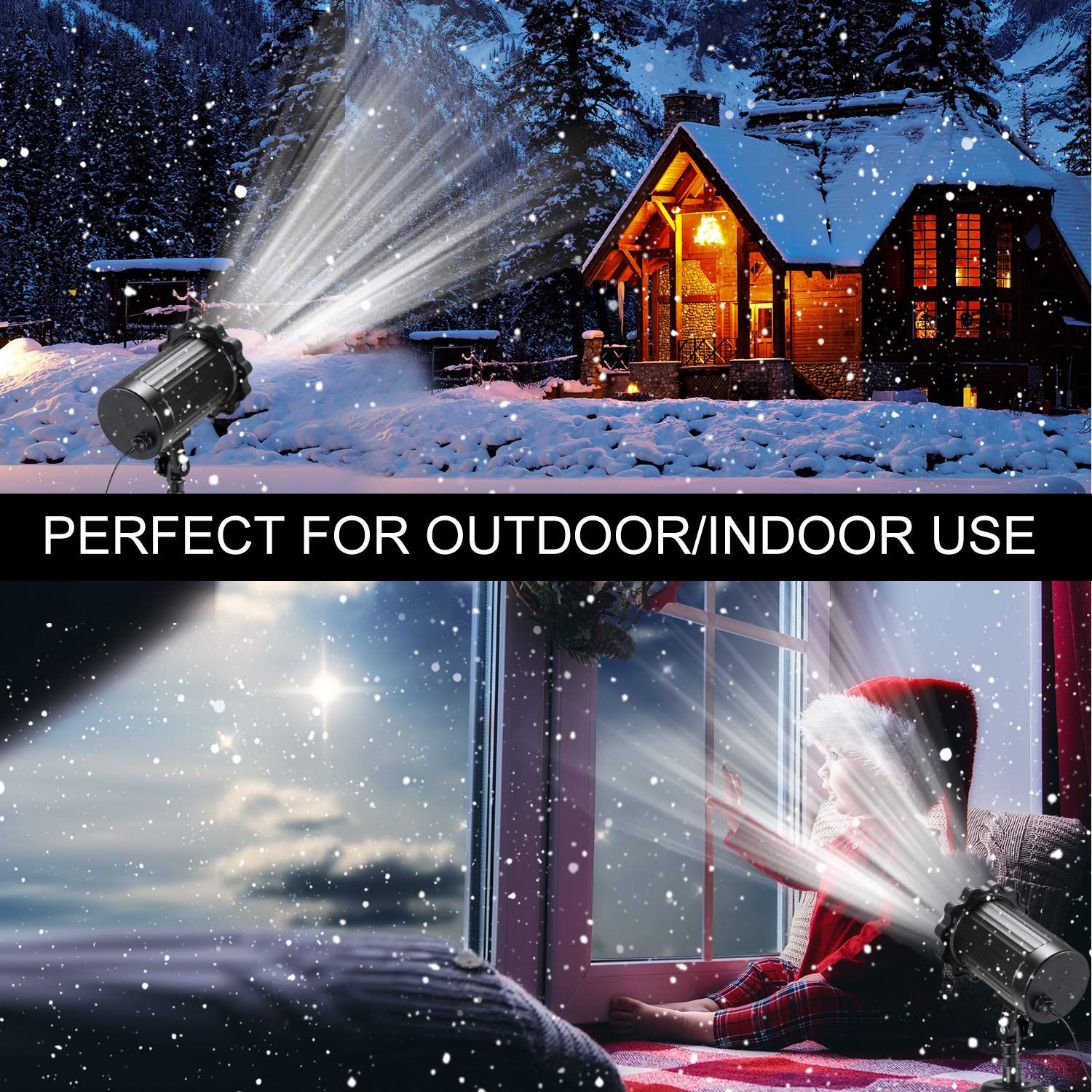 Snowfall Projector Lights, Enow Xmas Snow Falling Night Projection Lamp Waterproof Outdoor Indoor LED Snow Spotlight for Home Party Garden Halloween Holiday Landscape Decorations Remote Control