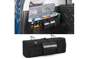 GRAOSO Car Trunk Organizer Compatible with Toyota FJ Cruiser 2007-2021, Rear Storage Bag with 3 Pieces of 1.5” Wide Hook&Loop Tapes, 2 Adjustable Hanging Loops, Multiple Pockets, Black