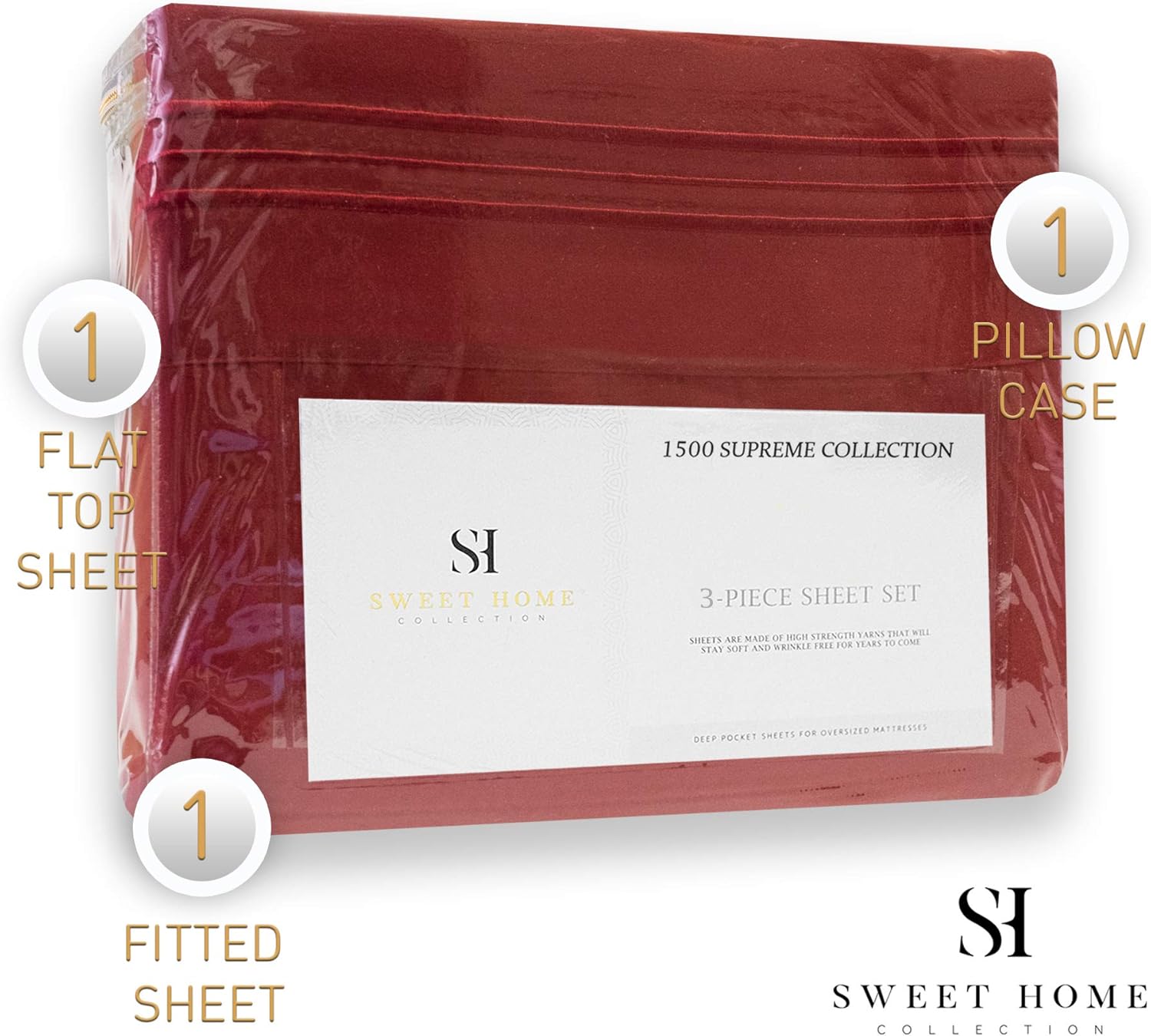 1500 Supreme Collection Extra Soft Twin Sheets Set, Red - Luxury Bed Sheets Set with Deep Pocket Wrinkle Free Hypoallergenic Bedding, Over 40 Colors, Twin Size, Red: Home & Kitchen