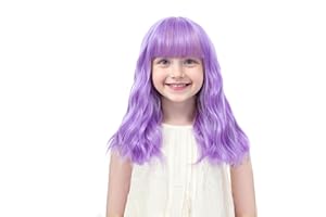 BUPPLER Kids Purple Wig with Bangs 14 Inch Halloween Cosplay Wigs for Kids Girls Wavy Hair Synthetic Wig with Upgraded Strands,Shoulder Length Wigs for Costume Parties (14 Inch,Purple)
