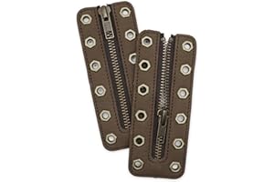 Soletec Leather Lace-in Boot Zipper Inserts for All Brands, Tieless Shoe Laces, 6 Gold Eyelets, 1 Pair, Brown