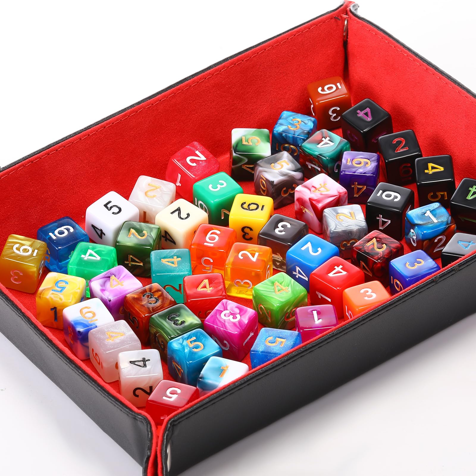Skylety 50 Pieces Polyhedral Dice Sets with Black Pouch Compatible with RPG MTG Tabletop Role Playing Table Games Multi Colored Assortment(6 Sided Style)
