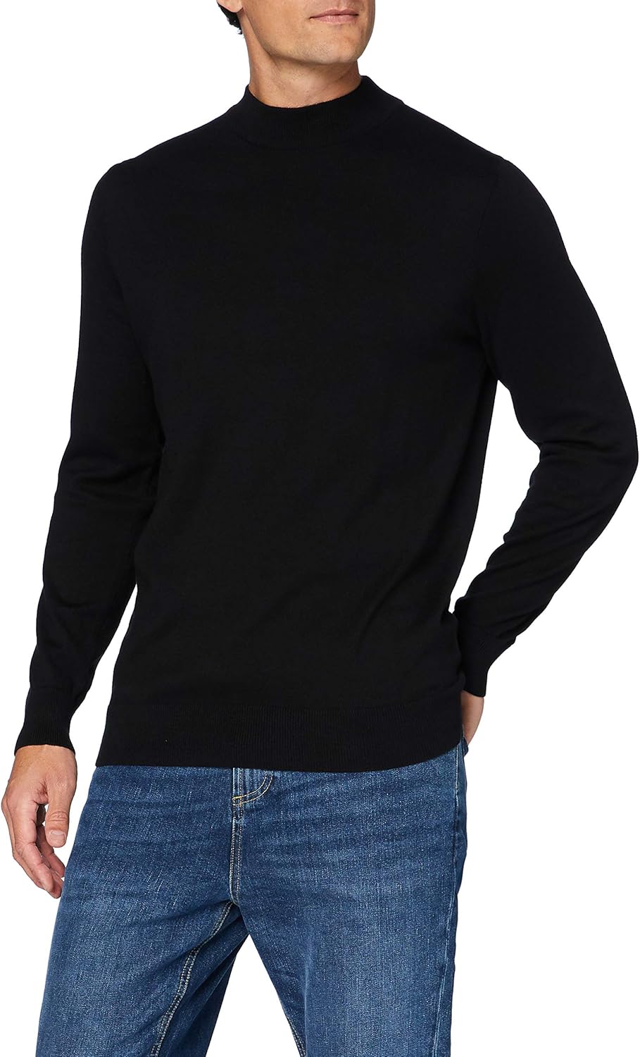 Dark green 50 cotton 50 wool mens wool blend heavy rib turtle