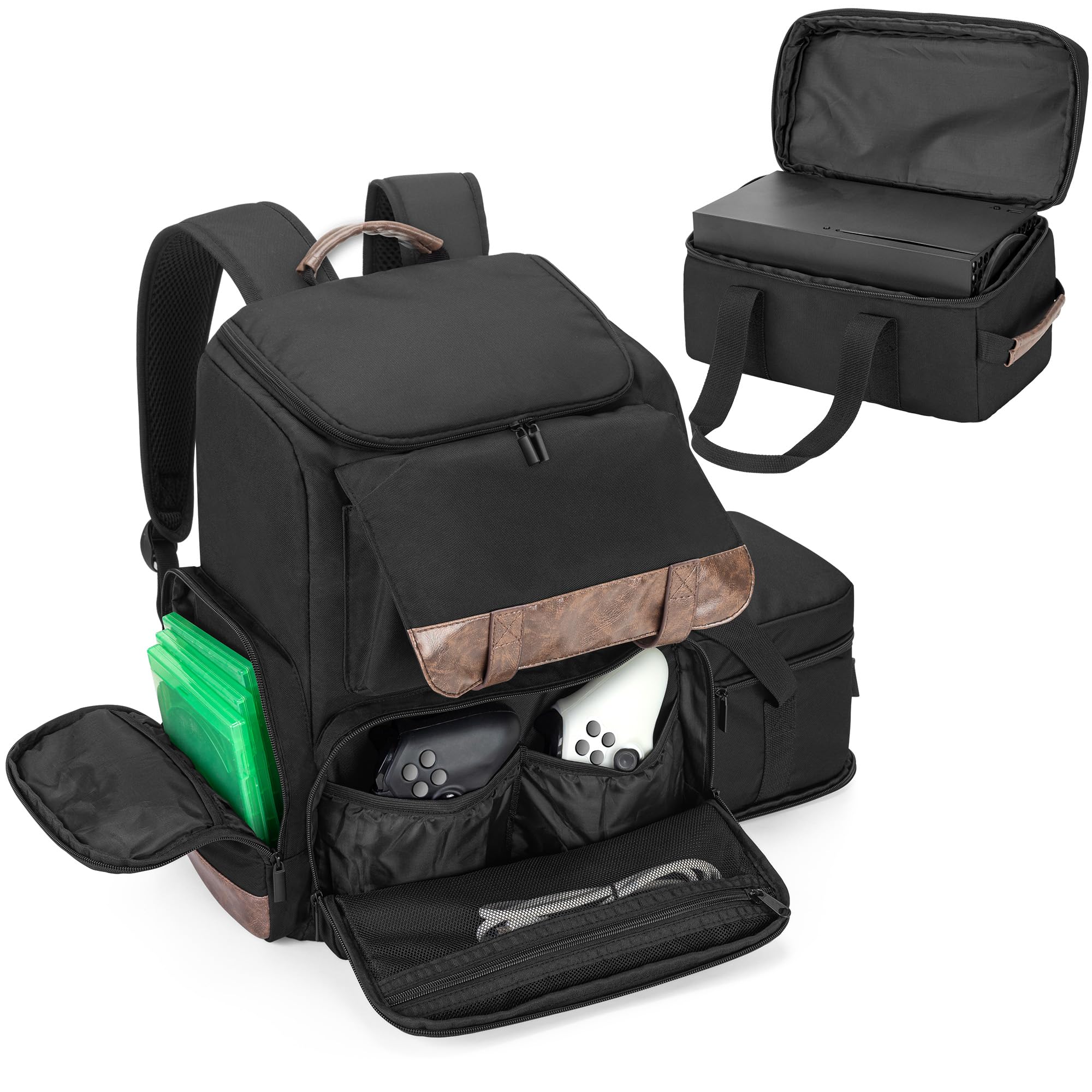 LoDrid Game Backpack Compatible with Xbox Series X with 1 Extra Console Bag, Separated Storage Laptop Layer for 15.6" Laptop, Multiple Pockets for Gaming Accessories, Bag Only