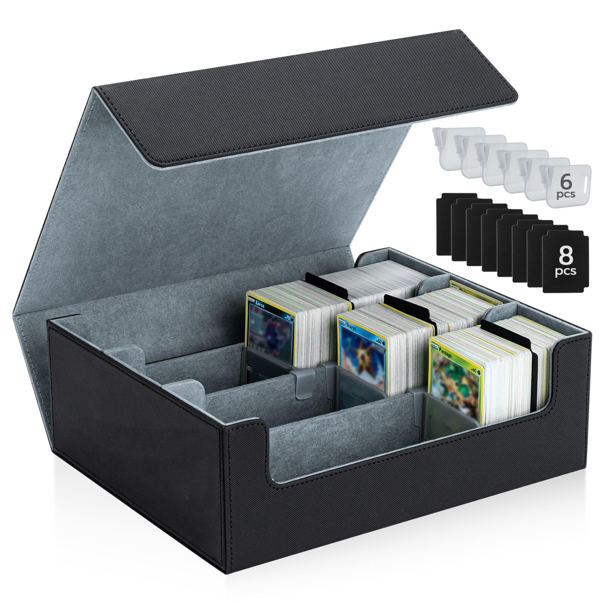 Mcbazel Card Deck Box for MTG 1800+ Cards, Magnetic Holder with 3 Rows and 8 Dividers