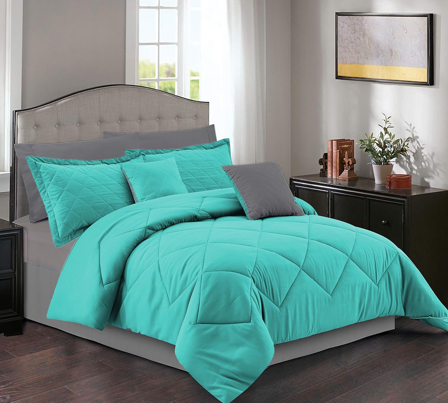 Comforter Set Queen [8Piece, Aqua] Duvet Cover Insert