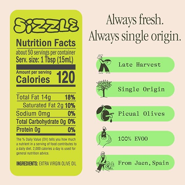 GRAZA SIZZLE EXTRA VIRGIN OLIVE OIL, COOKING OIL – HIGH POLYPHENOL PEAK HARVEST EVOO COOKING OIL IN A SQUEEZE BOTTLE – SINGLE FARM OLIVES FROM SPAIN – 33.8 FL OZ (1L)