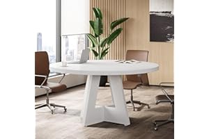 Tribesigns 47-Inch Round Conference Table for 4-6 People, Wooden Meeting Room Table with Thicken Tabletop and Wood Base (White)