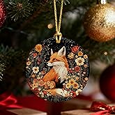 MKIJUHB William Morris Inspired Fox Christmas Ornament, Fox Gifts Ornament for Christmas Tree, Dark Cottagecore Wildflower Forest Animal Decorative Hanging Ceramic Ornaments for Xmas Party Holiday