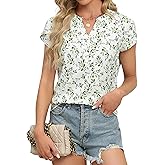 Blooming Jelly Women's Dressy Casual Tops Business Work Blouses White Button Down Shirts Cap Sleeve V Neck Tshirt