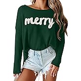 CAZYCHILD Christmas Sweater for Women Merry and Bright Sweatshirt Funny Holiday Knitted Pullover Long Sleeve Xmas 2025 Trendy