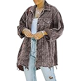 Hixiaohe Women's Casual Oversized Button Down Corduroy Shirt Jacket Coat Washed Retro Shacket