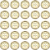 HARFINGTON 25pcs Metal Button 10mm (0.39") 4 Holes Alloy Round Buttons Craft Sewing Accessories for Clothing DIY Crafts Decoration, Gold
