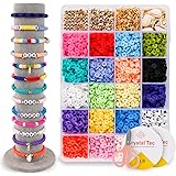 FGSAEOR Clay Beads for Bracelet Making, Flat Round Polymer Clay Beads 6mm Spacer Heishi Beads with Pendant Charms Kit and Ela