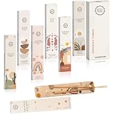 Raajsee Incense Sticks Organic Non Toxic - Pack of 6 Natural Inscents with Insence Holder -120 Sticks, Clean Burn, Boho Gift Set, Palo Santo &amp; Sandalwood, Vanilla Musk, Rose, Green Tea, Lemon Grass