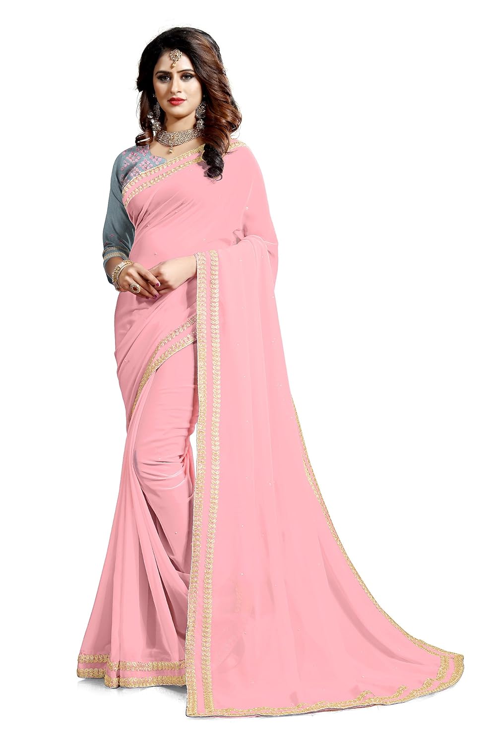 saree center women's georgette saree with blouse piece material