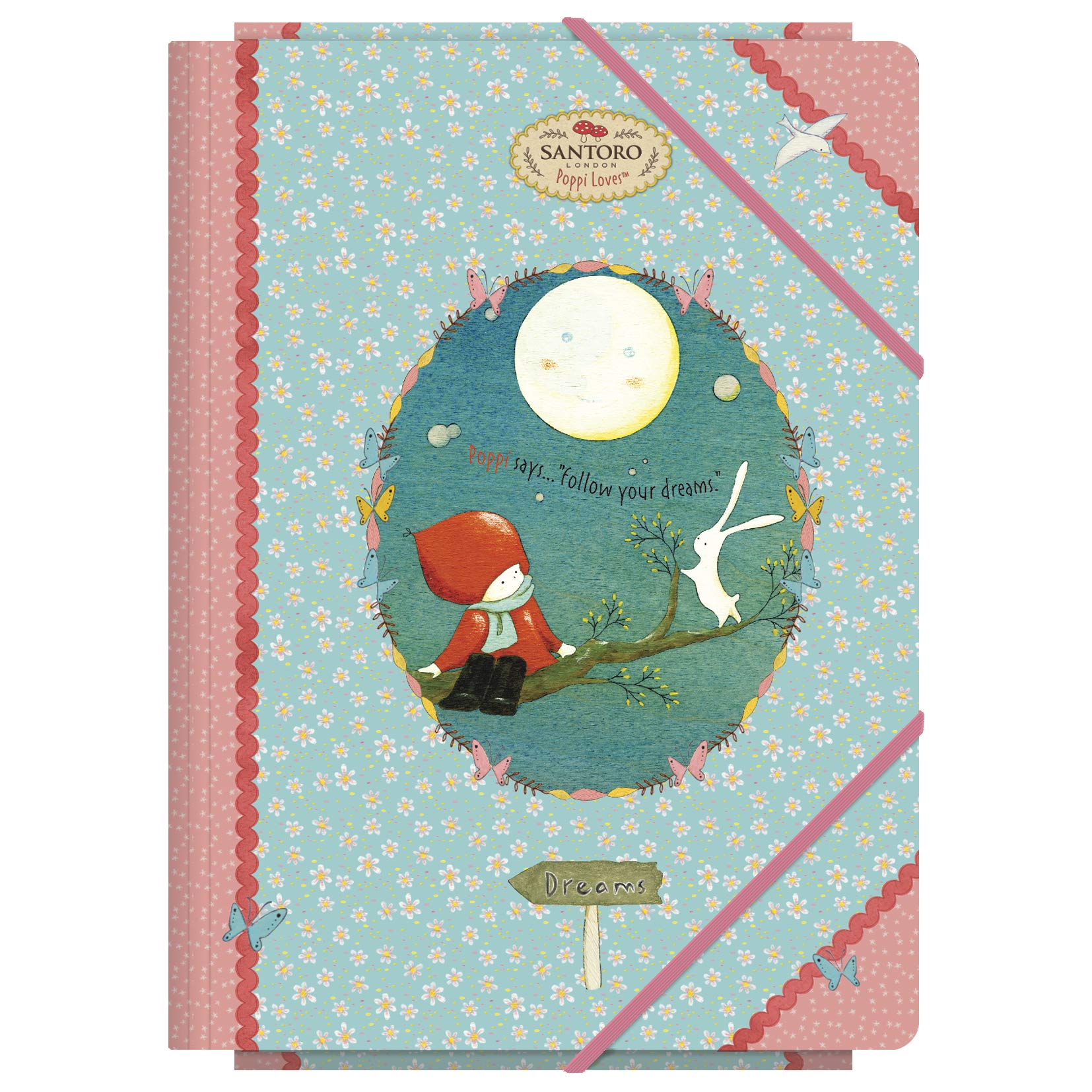 3 Flaps folder with elastics foolscap - Santoro - Poppi Loves - Moon
