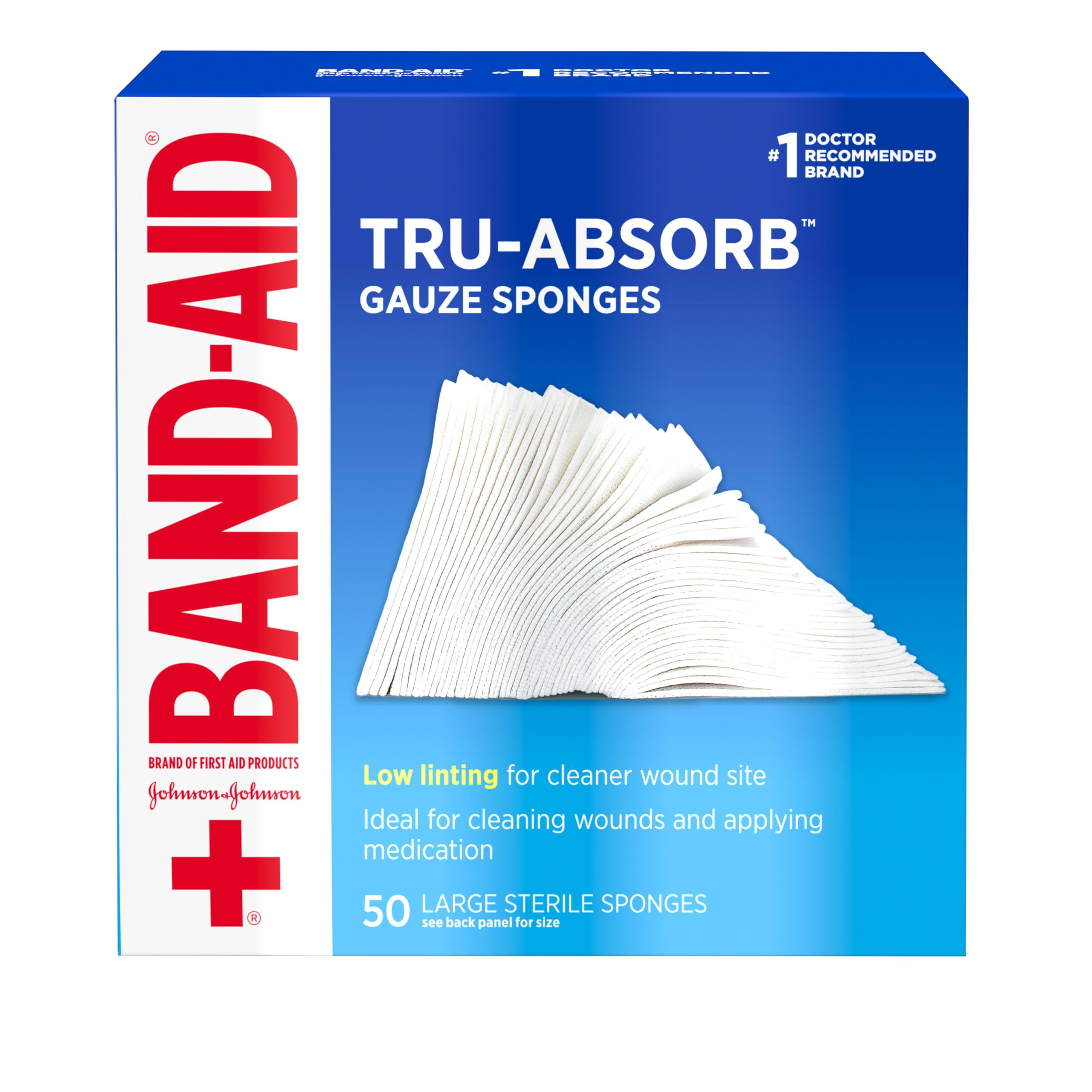 Photo 1 of Band Aid Brand First Aid Products Tru-Absorb Sterile Gauze Sponges for Cleaning and Cushioning Minor Wounds, Cuts & Burns, Low-Lint Design, Individually Wrapped 4 in by 4 in Pads