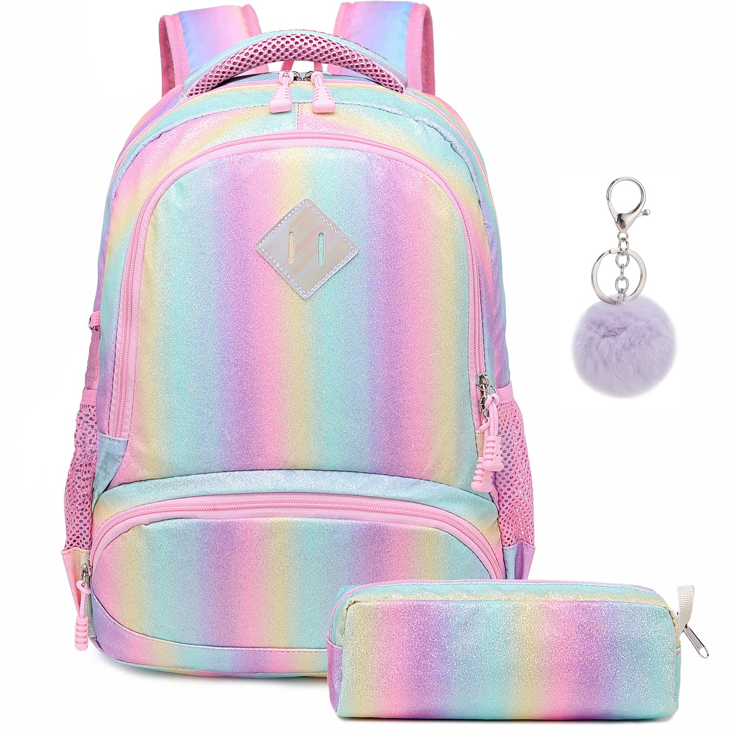 A AM SeaBlue School Bag Set for Girls Glitter Backpack Rucksack Lightweight Bookbag Daily Bag Casual Daypack Rucksack Mermind Bag 3 in 1 Colorful Bag Cute Backpack for Primary School,11,8 x 5,9 x 15 Zoll