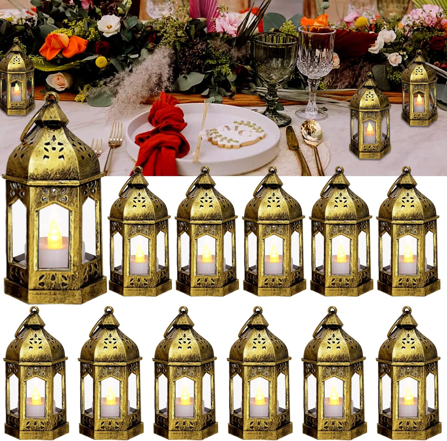 Candles & Holders - SHYMERY Lanterns Decorative,12 Pack Mini Lantern with Flickering LED Candles,Batteries Included, Decorative Hanging Candle Lantern for Wedding, Party, Table Centerpiece (Gold)