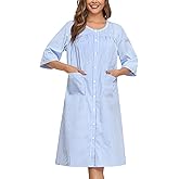 YOZLY Nightgowns for Women Cotton Snap Front Housecoat 3/4 Sleeve Housecoat with Pockets S-3XL