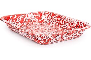 CROW CANYON HOME Enamelware Small Open Roaster, 11.5 x 9.25 inches, Red/White Splatter (Single)