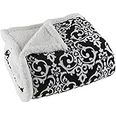 Reversible Fleece Blanket - 50-Inch x 60-Inch Machine-Washable Sherpa Throw - Cozy Blanket for Couch, Chair, or Bed by Lavish Home (Black/White)