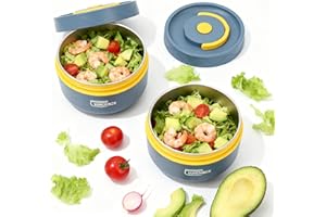 Insulated Lunch Container 420ml 304 Stainless Steel Round Stackable Thermal Bento Box with Handle, Portable Microwaveable Hot