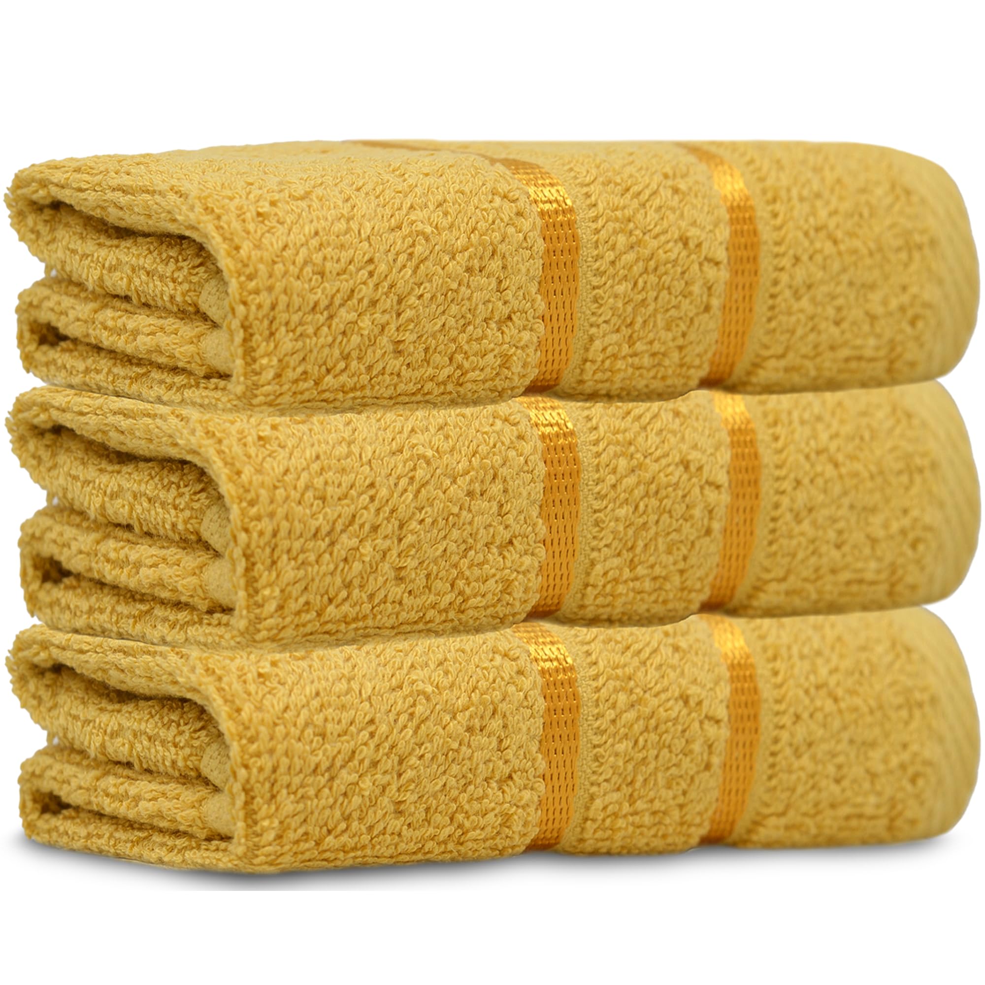 Towelogy® Luxury Egyptian Cotton Face Cloth Flannel Fingertip Towels Set 500 GSM Supersoft and Highly Absorbent Washcloths 30x30 cm (Pack 3, Mustard Yellow)